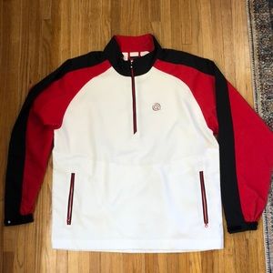 Footjoy men’s half zip golf windshirt in white red and black. Size L